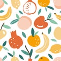 Seamless pattern with hand drawn colorful doodle fruits Royalty Free Stock Photo